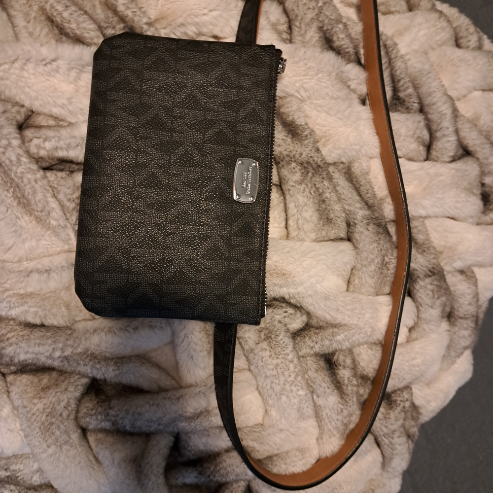 Michael Kors Black Textured Bag with Belt And Silver Accents